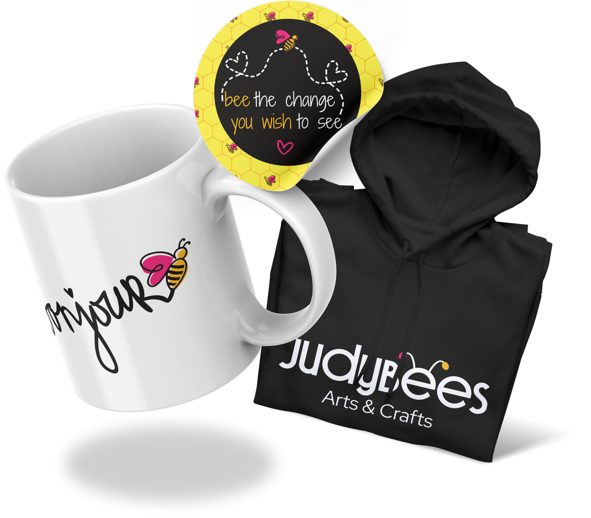 JudyBees mug, sticker and hoodie